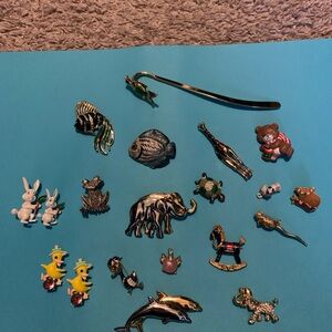 Charming Animal and Character Brooch Set